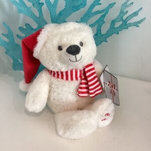 Kelly Baby Toy My First Christmas White Teddy Bear Polar Plush 12" Rattle XMAS